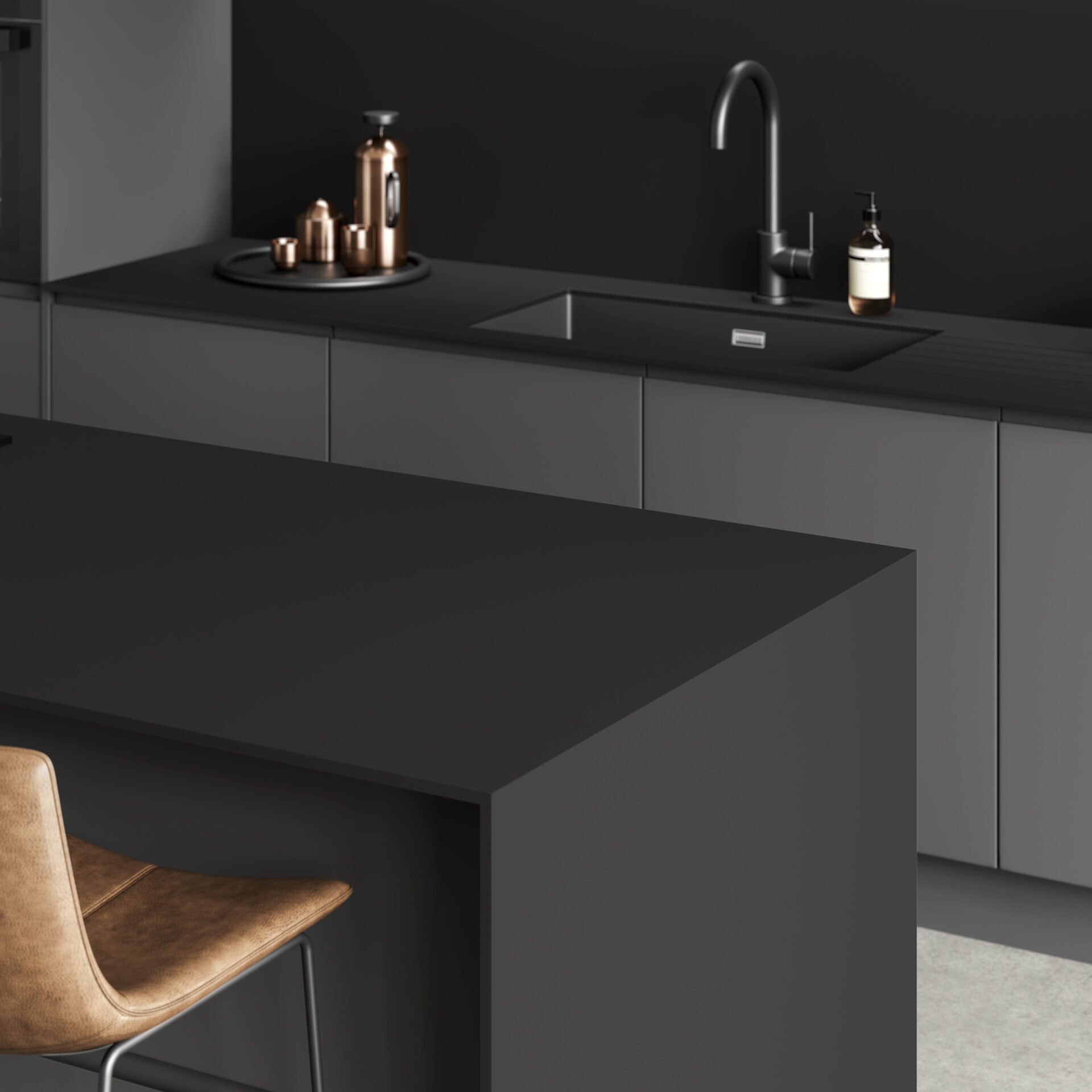 Fenix Nero Ingo kitchen countertop and island