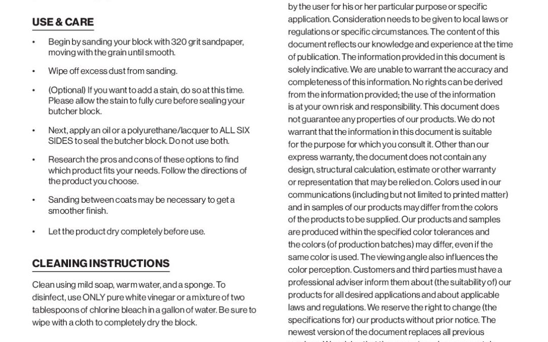 HK24002 Butcherblock – Use and Care Instructions